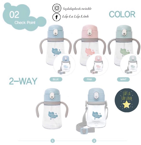 Bebe Riche Bình tập uống nhựa trong 360ml Pink