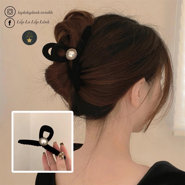 Byladies Kẹp tóc ngọc trai Đen