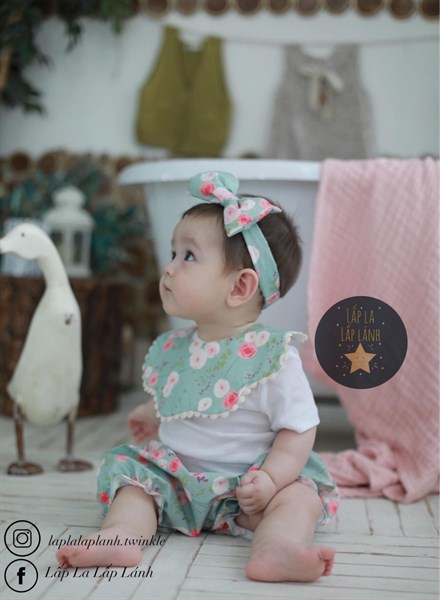 Yếm Vải Uidong Hoa hồng Xanh