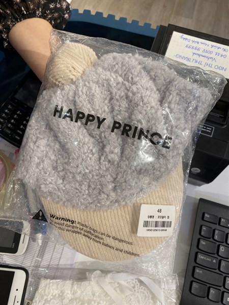 Happy Prince Nón Cap Mặt Gấu 3-6m Xám