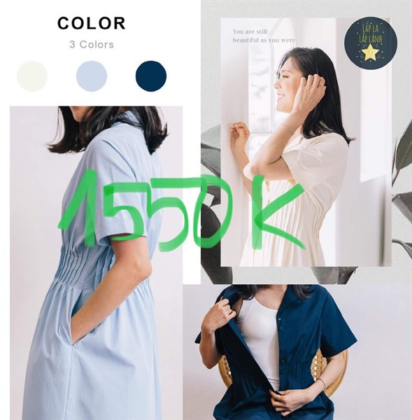 Konny Đầm bỉm sữa xếp ly eo Xanh nhạt