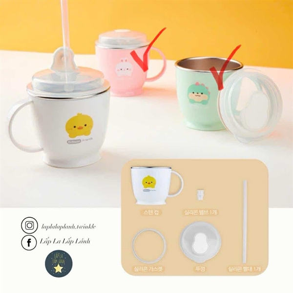 Edison Ly inox Khủng long xanh có nắp có ống hút