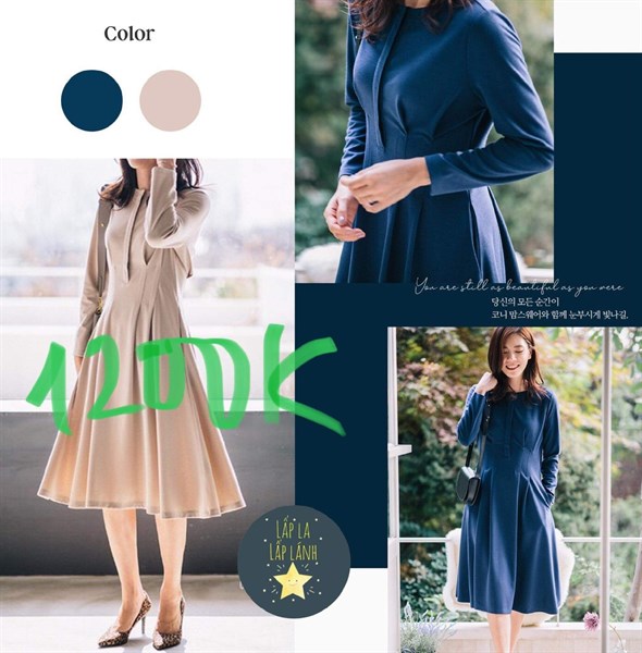 Konny Đầm bỉm sữa tay dài váy xòe Beige