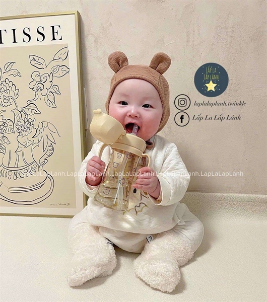 Grosmimi Bình tập uống 300mL Gấu nắp beige