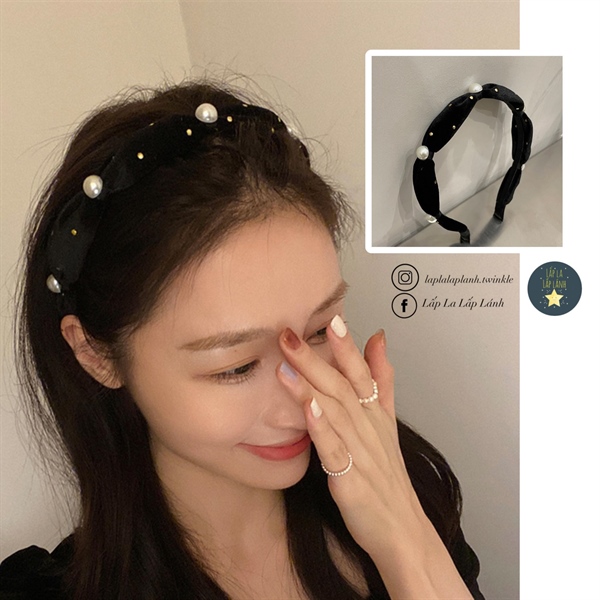 Byladies Băng đô ngọc trai Đen