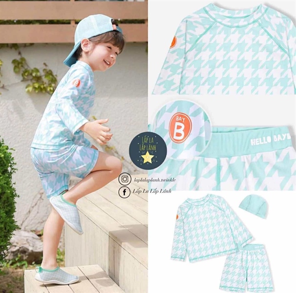 BayB Set đồ bơi 3p caro mint bé trai size L