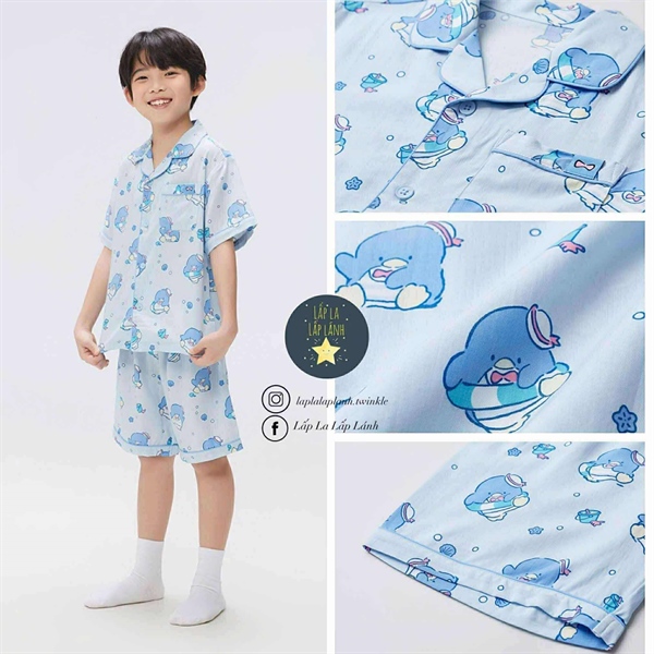 Spaokids Set pyjama SPPPF25KU1 Cánh cụt Blue ngắn tay cổ V size 140