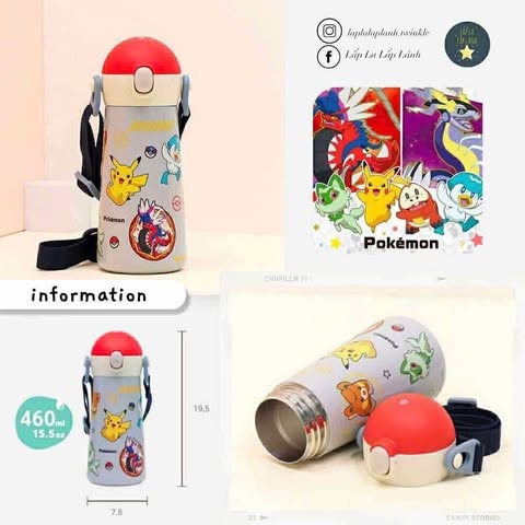 Lilfant Bình giữ nhiệt Pokemon 460mL kèm dây đeo vai