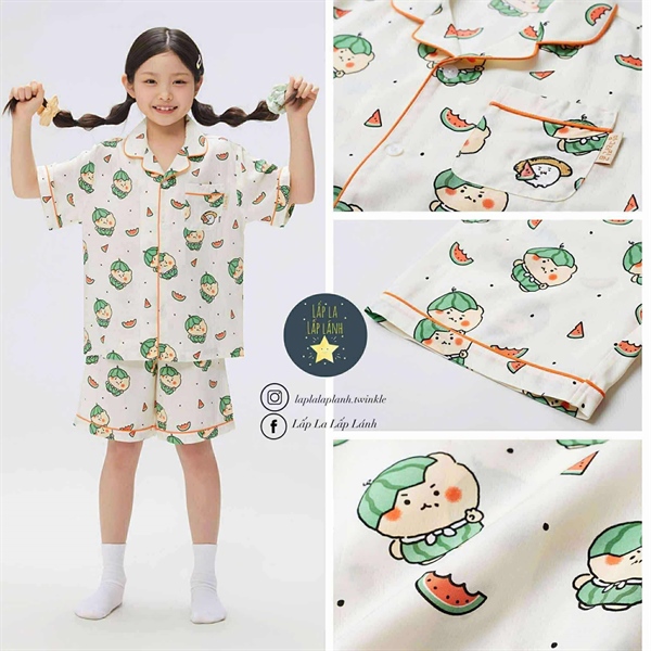 Spaokids Pyjama tay ngắn cổ V Melon size 120