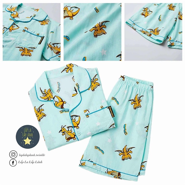 Spaokid Set pyjama SPPPF25KU4 Rồng Yellow nền Mint size 140