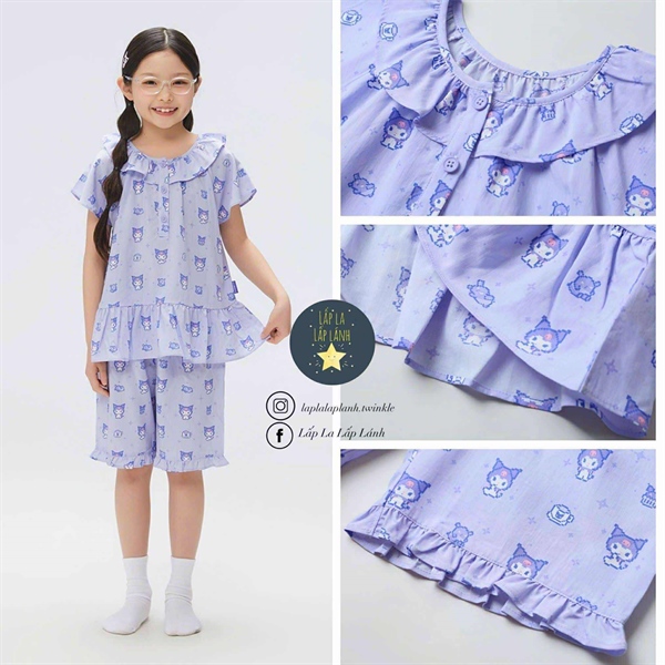 Spaokids Set pyjama SPPPF37KU1 Light Purlpe Kuromi ngắn tay cổ bèo size 160