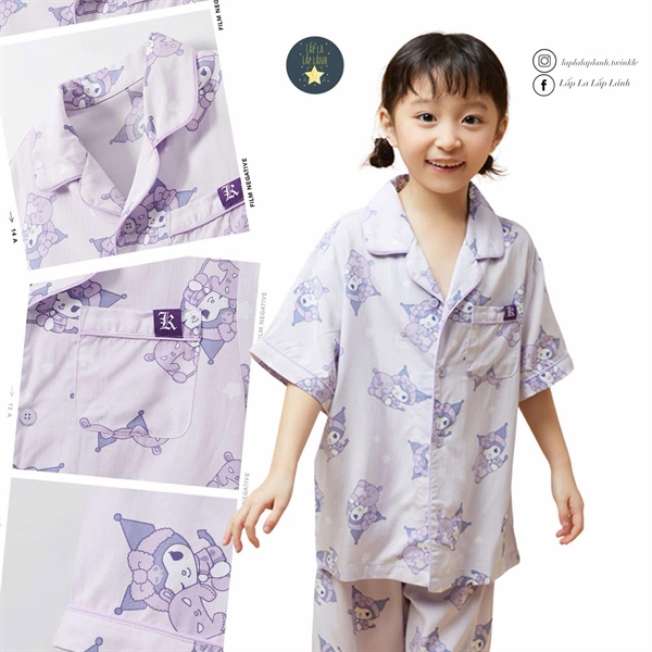 Spaokids Set pyjama Kuromi ngắn tay cổ V size 130