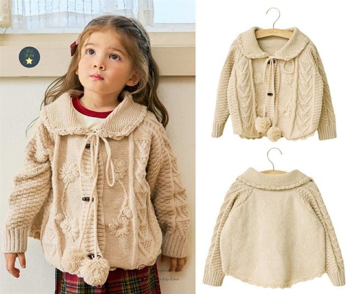 Bebezoo Áo khoác len bé gái trơn size 130