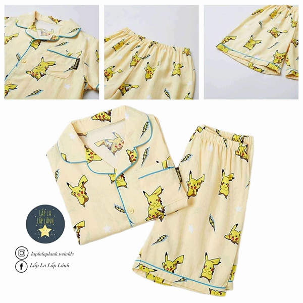 Spaokids Set pyjama SPPPF25KU4 Pikachu vàng ngắn tay cổ V size 120