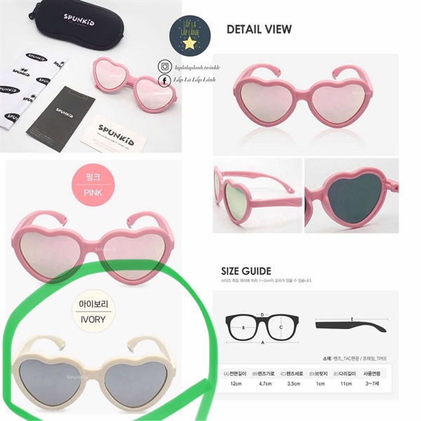 Spunkid Kính mát trái tim gọng Trắng