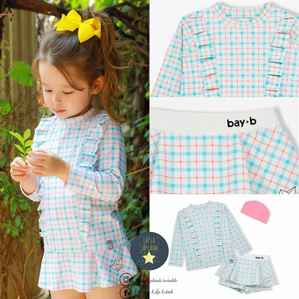 Bayb Set đồ bơi 3p caro vuông bé gái size XL