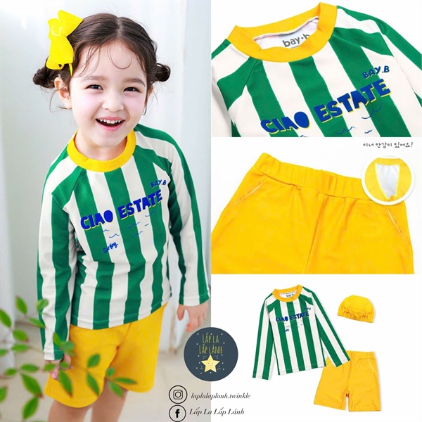 BayB Set đồ bơi 3p Sọc trắng xanh lá size L