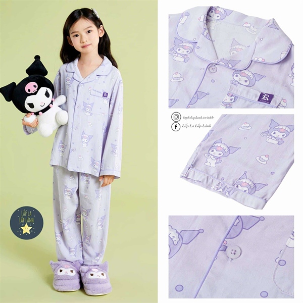 Spaokids Set pyjama Kuromi dài tay cổ V size 150