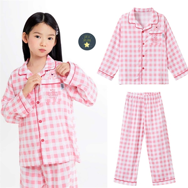 Spaokids Set pyjama Loopy hồng dài tay cổ V size 120
