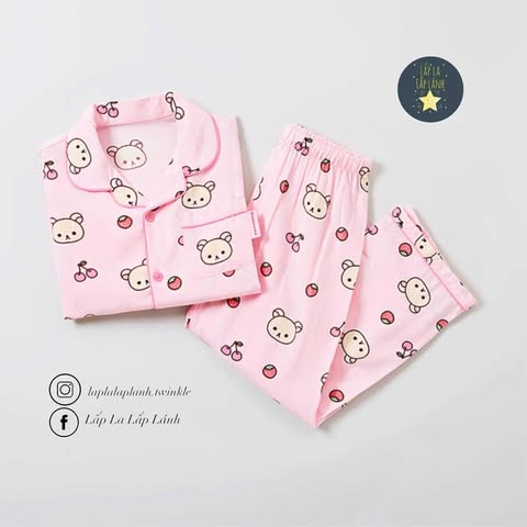 Spaokids Set Pyjama SPPPE49KU5 Gấu hồng tay dài size 120