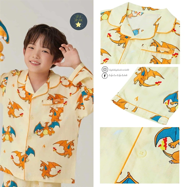Spaokids Set pyjama Pokemon vàng dài tay size 110