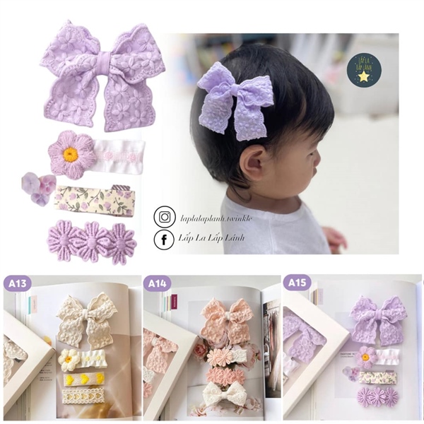 ReinaJ Set kẹp nơ ren tím A15