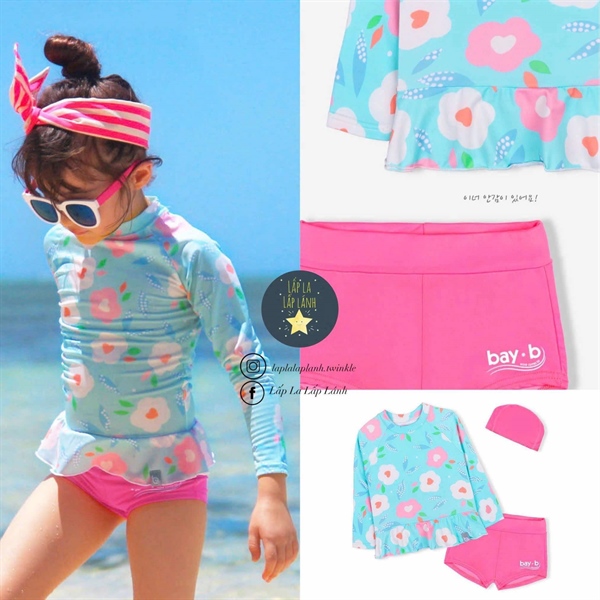 Bayb Set đồ bơi 3p mẫu Hoa xanh size XL