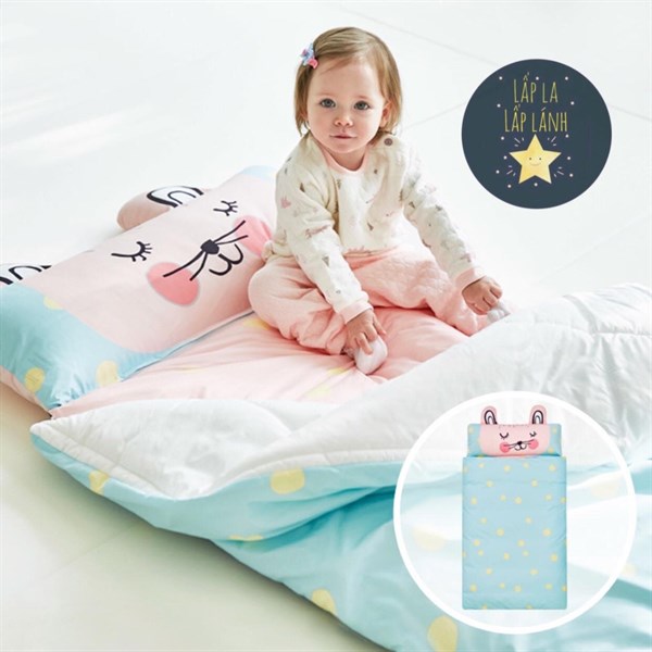 Bonitabebe Set Ngủ Thỏ Hồng + Túi Chống Thấm