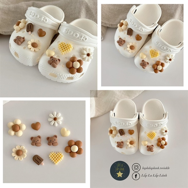 Littledeer Jibbitz Set charm Gấu hoa nâu