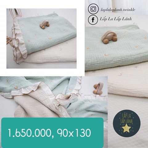 Naturestitch Chăn Vải Họa Tiết Trăng Sao Nền Trắng Viền Bèo 90x130cm