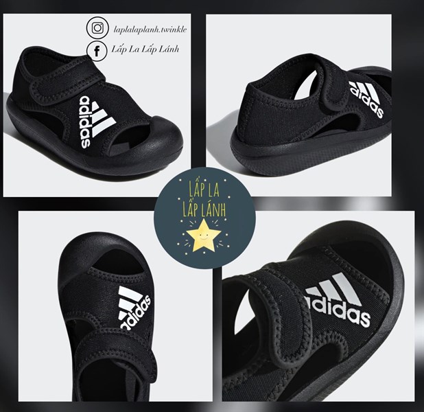 Adidas Sandals logo trắng Đen