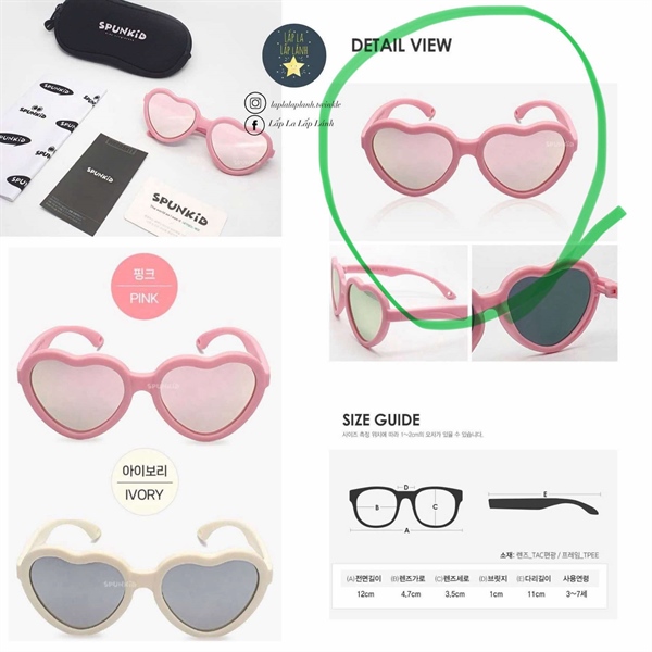 Spunkid Kính mát trái tim gọng Hồng