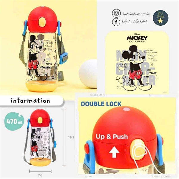 Lilfant Bình nước kèm dây đeo 470mL Mickey