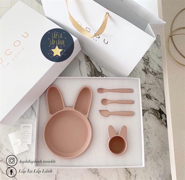 Rocou Set khay ăn thỏ Pink