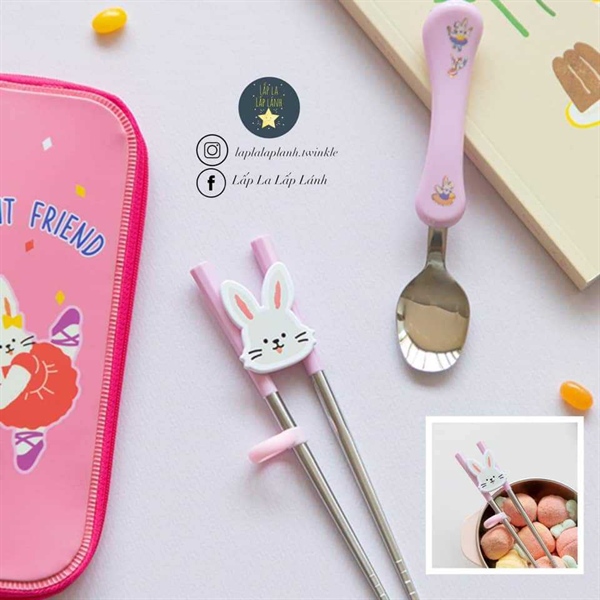 Dailylike Set muỗng đũa tập gắp Thỏ Hồng