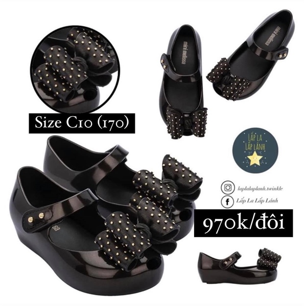 Minimelissa Giày Búp Bê Đính Nơ Đen Chấm Bi