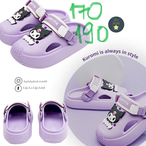 Shoelamode Sục nhựa Kuromi tím size 180
