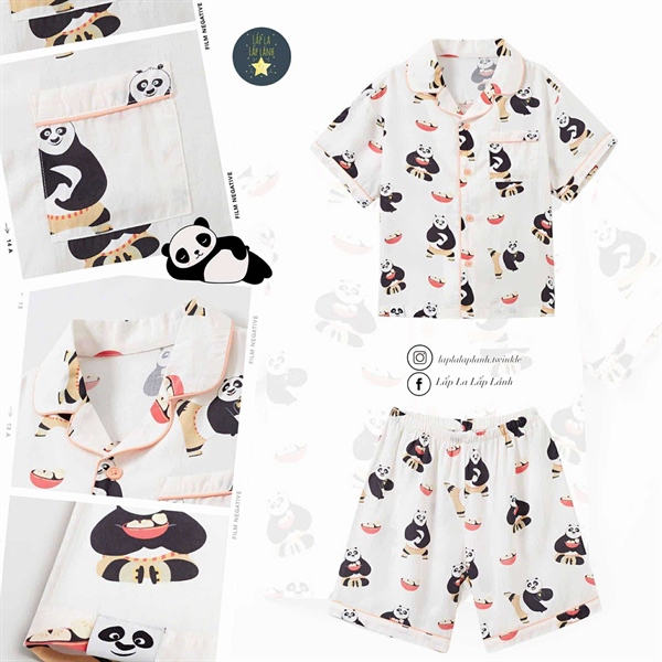 Spaokids Set pyjama Gấu Panda ngắn tay size 160