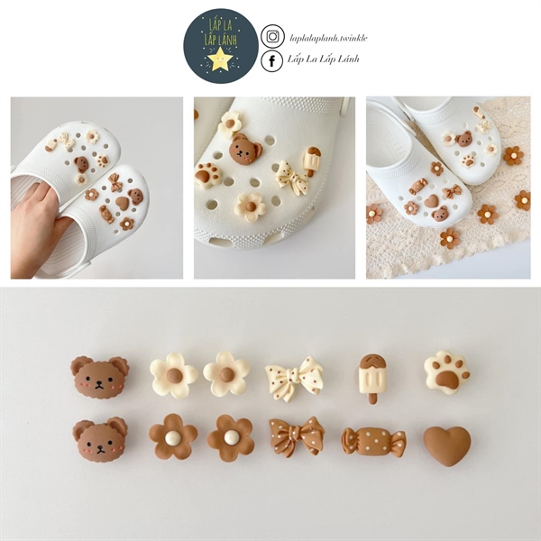 Littledeer Jibbitz Set charm Gấu nơ nâu