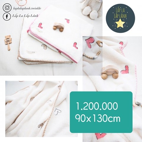 Naturestitch Chăn Lông Gold Heart Nền Trắng Viền Vàng 90x130cm