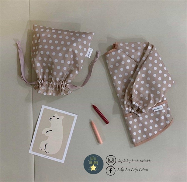 Easyfabric Áo yếm chống thấm chấm bi nâu size M