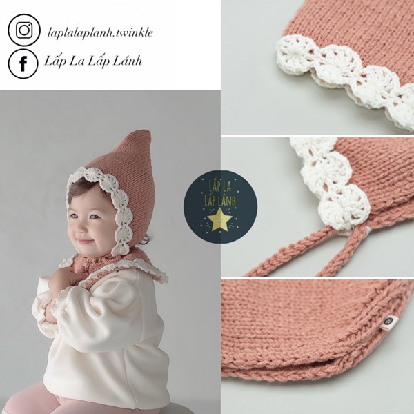 Happy Prince Nón chóp len viền Hoa trắng nền Hồng đất