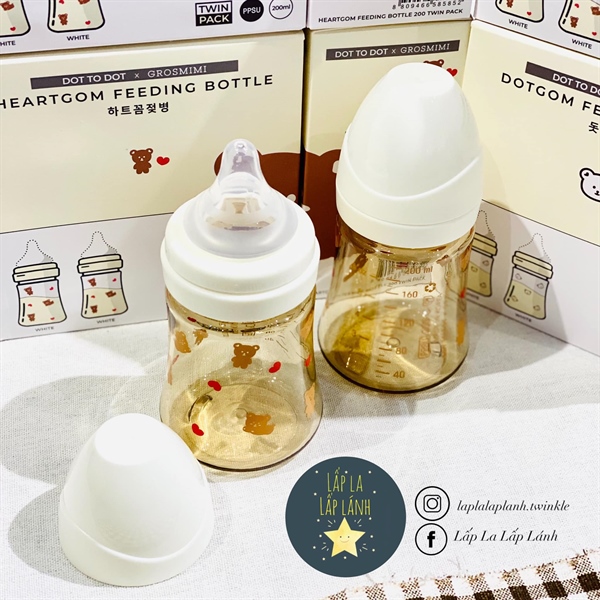 Dottodot Set 2 bình sữa 200ml Gấu nâu