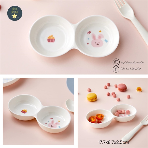 Modernhouse Chén sứ 2 ngăn thỏ hồng