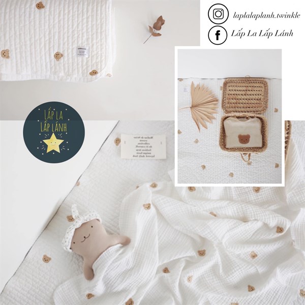 MILKHOUSE Lót nệm/ Lót cũi Gấu Trắng size 100x150cm