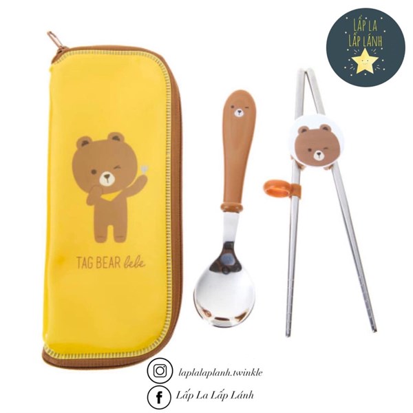 Modern House Set đũa muỗng gấu vàng kèm hộp đựng