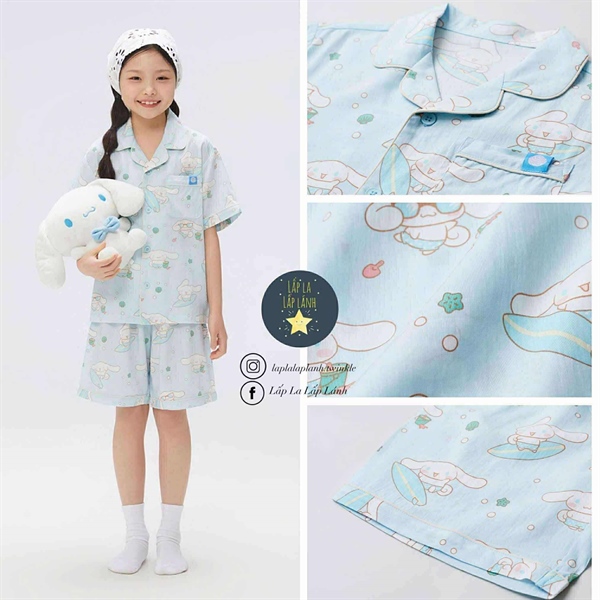 Spaokids Set pyjama SPPPF25KU1 Light Blue Cinnamoroll ngắn tay cổ V size 140