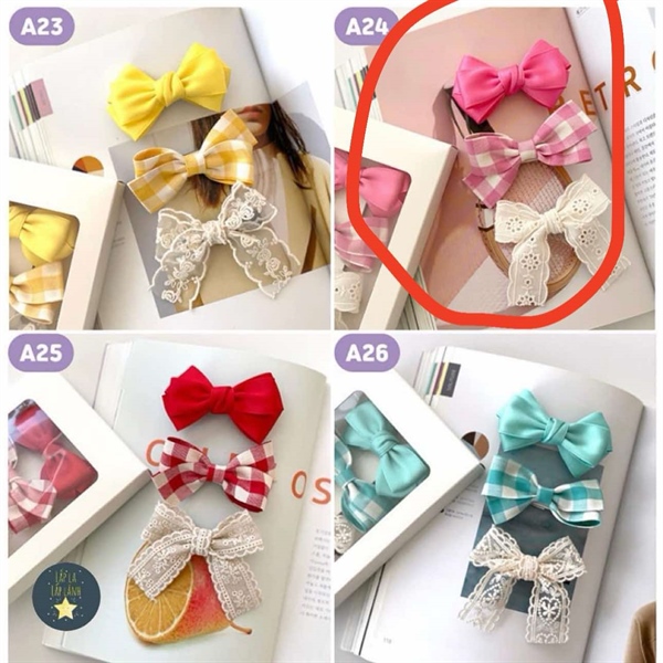 ReinaJ Set kẹp nơ hồng A24