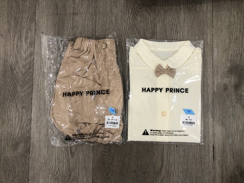 Happy Prince Set áo kem nơ, quần nâu