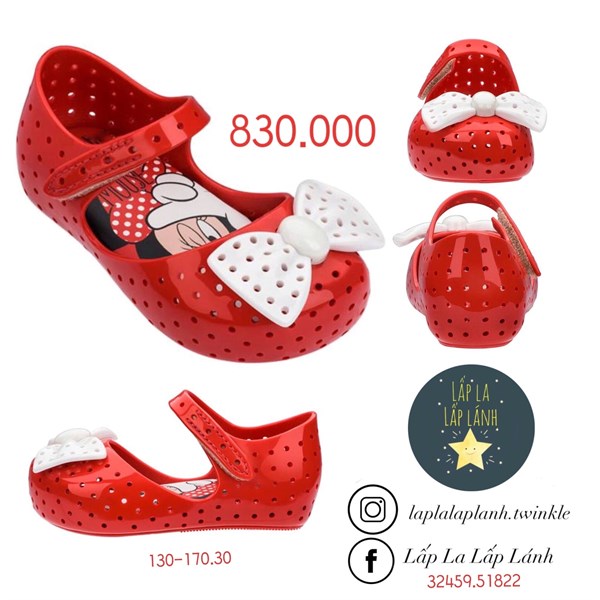 Minimelissa Giày búp bê lỗ Đỏ nơ Trắng